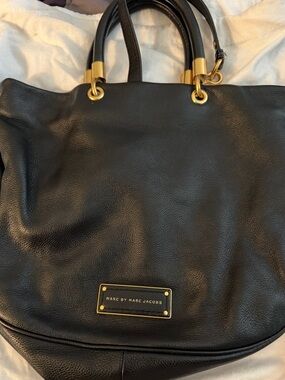 Marc by Marc Jacobs Black Leather Tote Bag with Gold Hardware